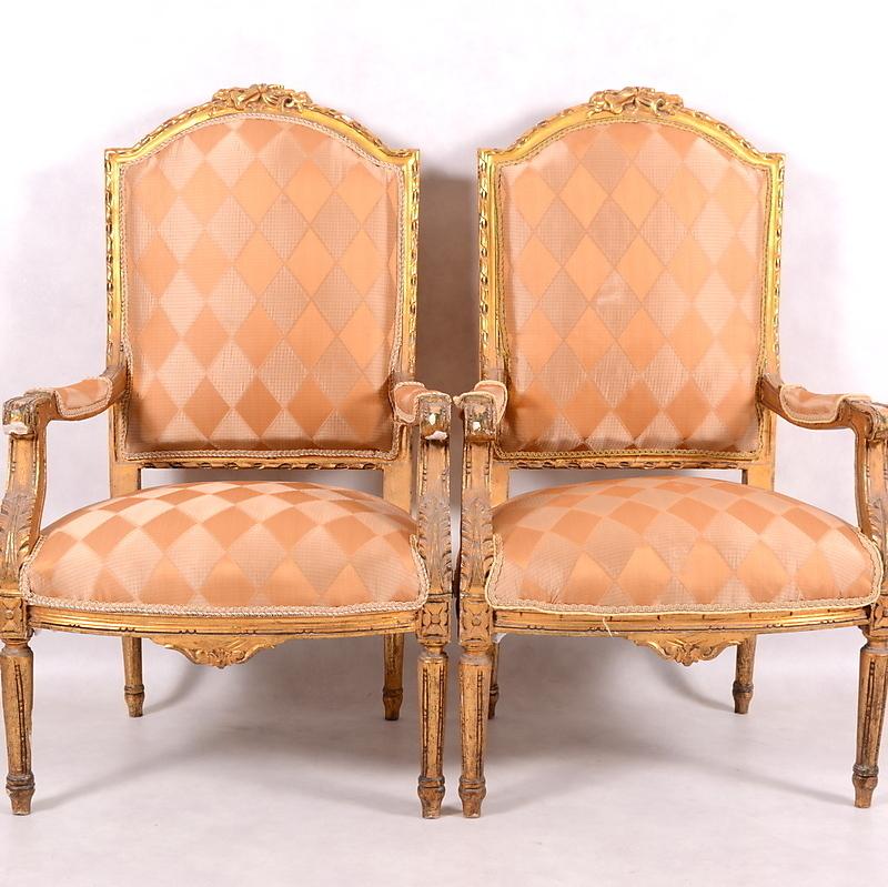 Swedish Pair of Gilded Gustavian Armchairs For Sale