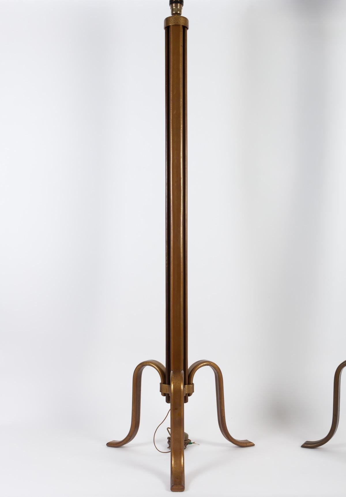 Pair of Gilded Hammered Hollow Steel Floor Lamps, 1960s 2