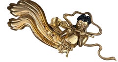 Pair of Gilded Hand-Carved Wooden Asparas, Japanese, Meiji period