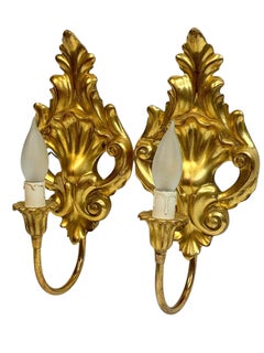 Pair of Gilded Hollywood Regency Sconces, 1960s, Belgium