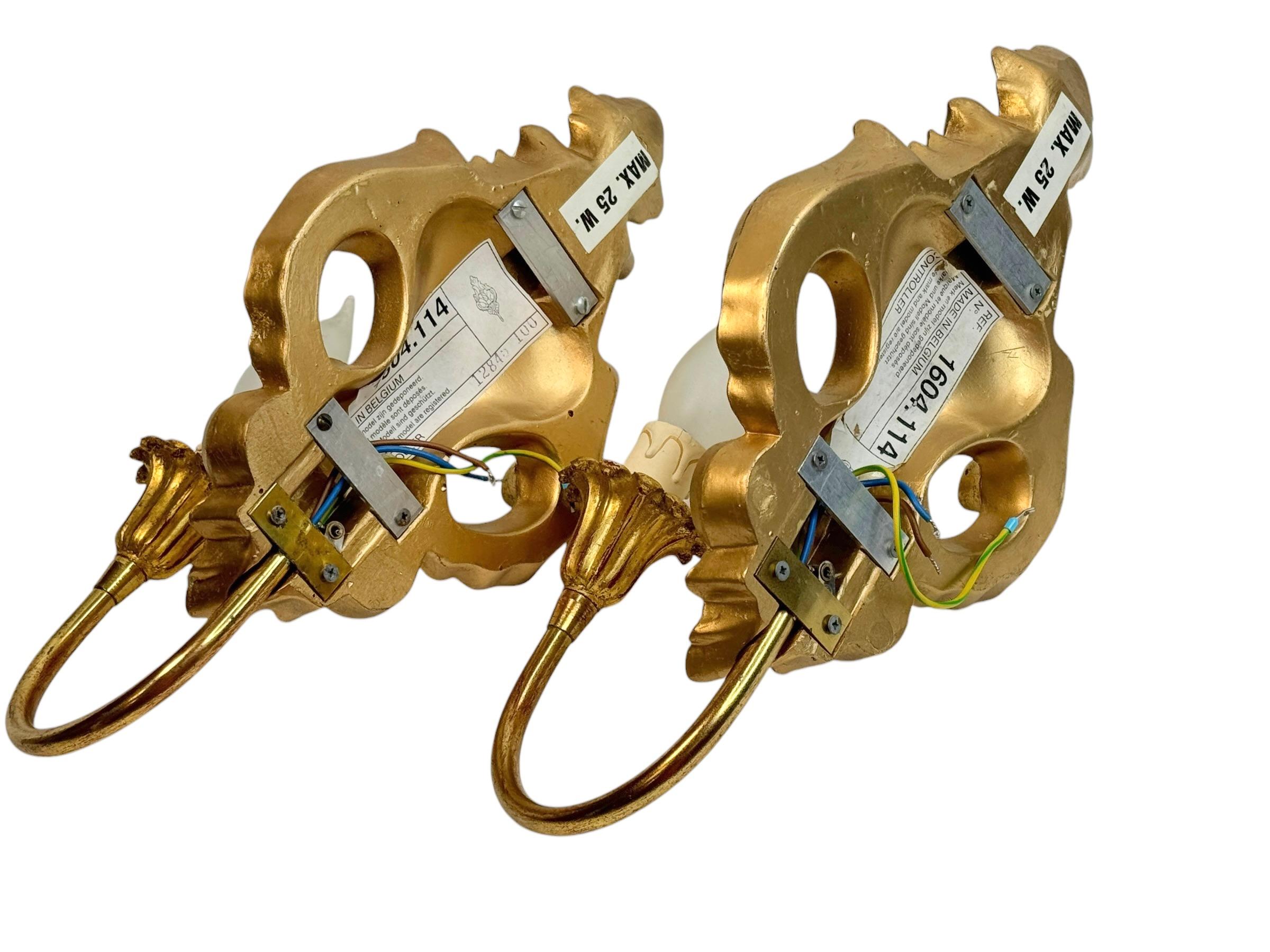 Pair of Gilded Hollywood Regency Sconces, 1960s, Belgium In Good Condition For Sale In Nuernberg, DE