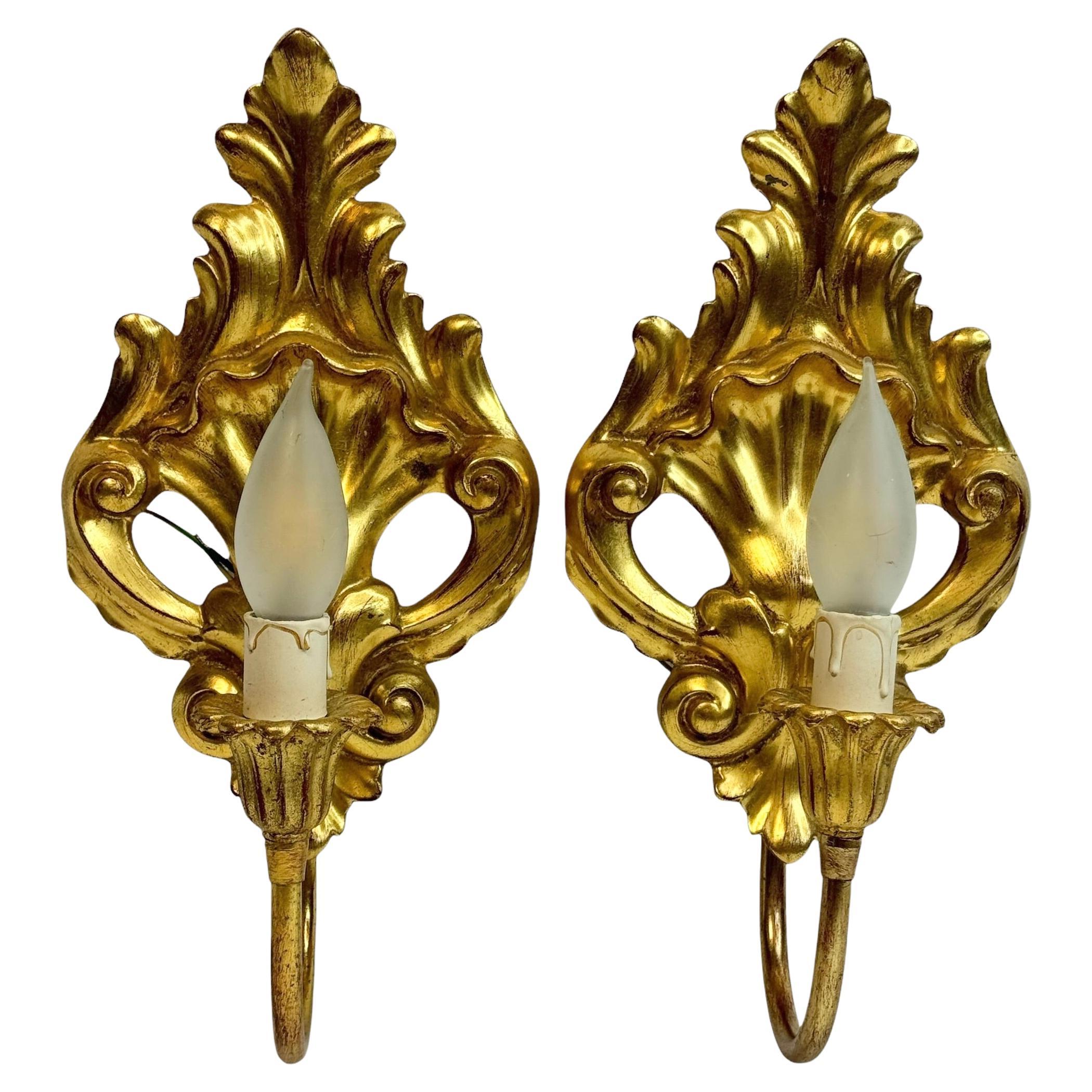 Pair of Gilded Hollywood Regency Sconces, 1960s, Belgium
