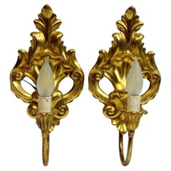 Vintage Pair of Gilded Hollywood Regency Sconces, 1960s, Belgium