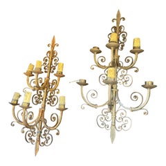 Pair of gilded iron wall sconces with 6 lights each, Italy