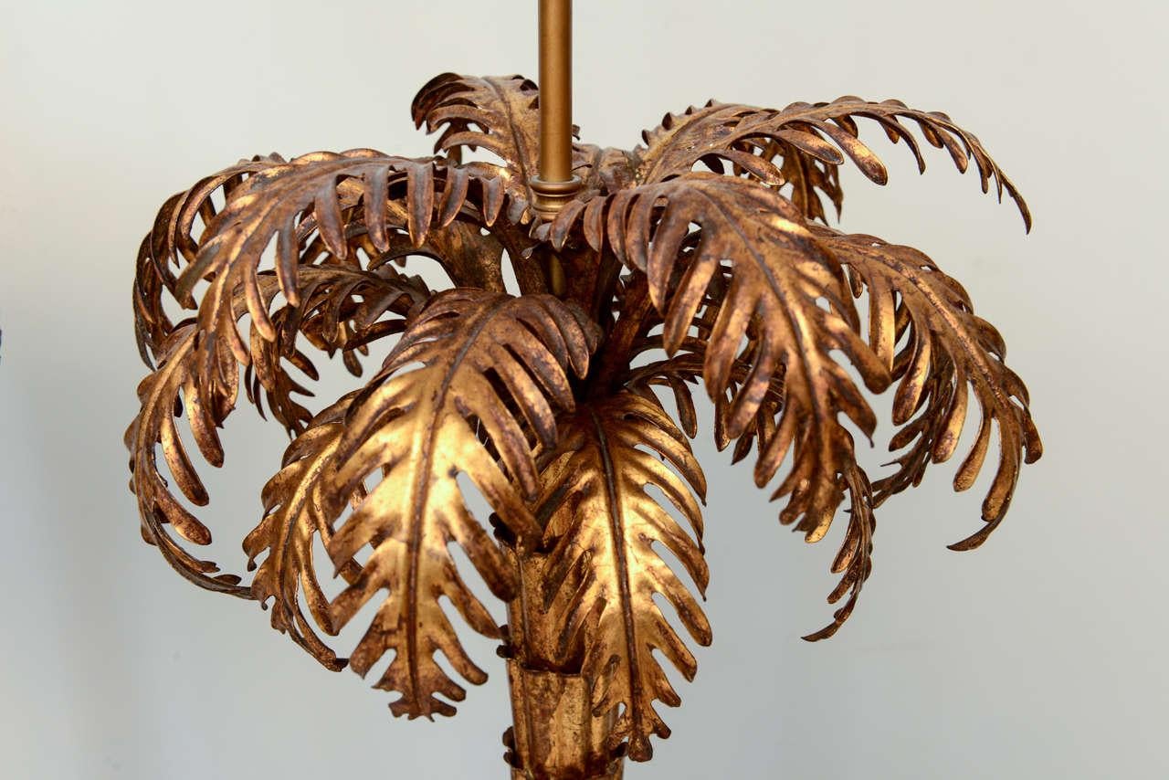 Hollywood Regency Pair of Gilded Iron Warren Kessler Palm Tree Lamps