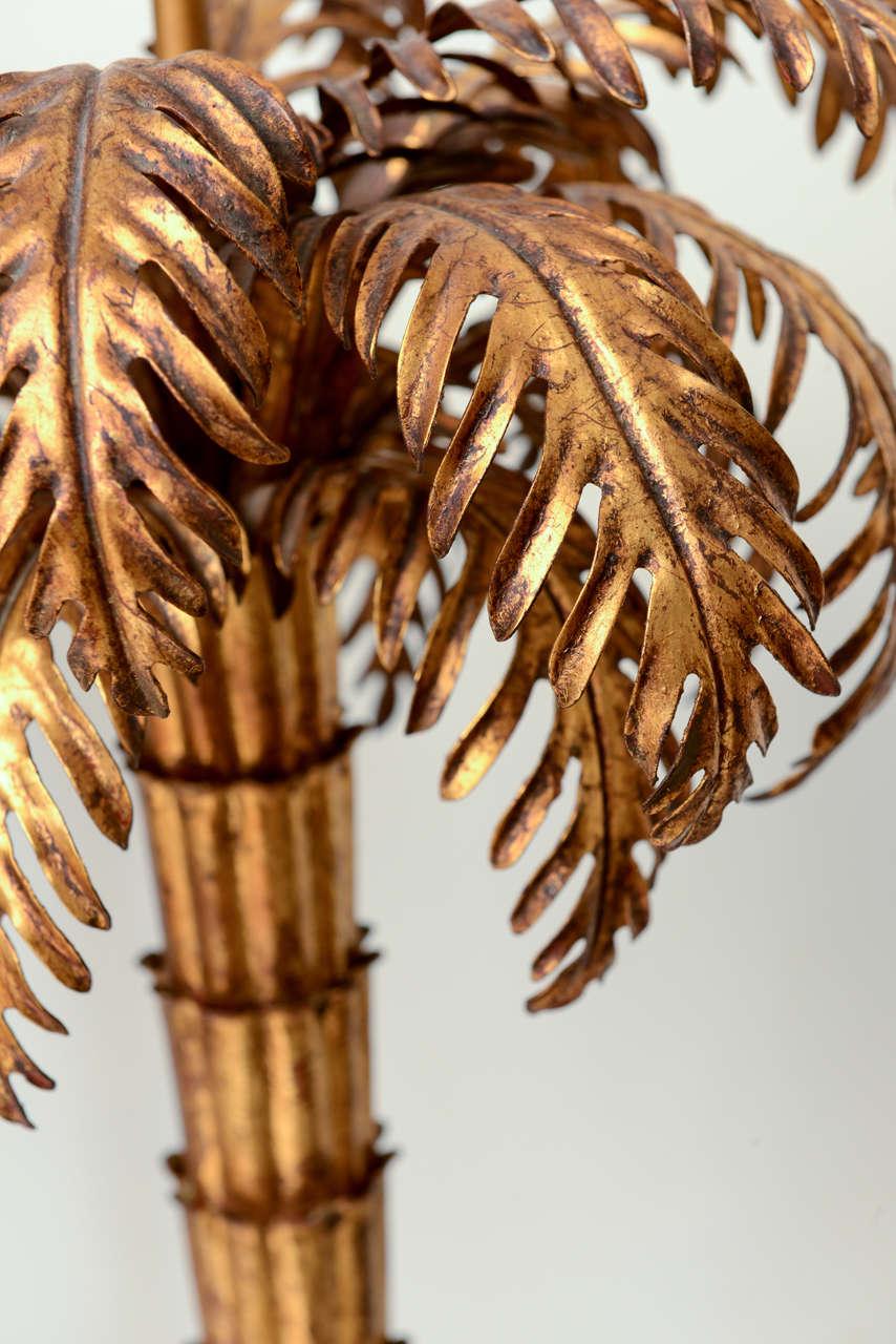 American Pair of Gilded Iron Warren Kessler Palm Tree Lamps