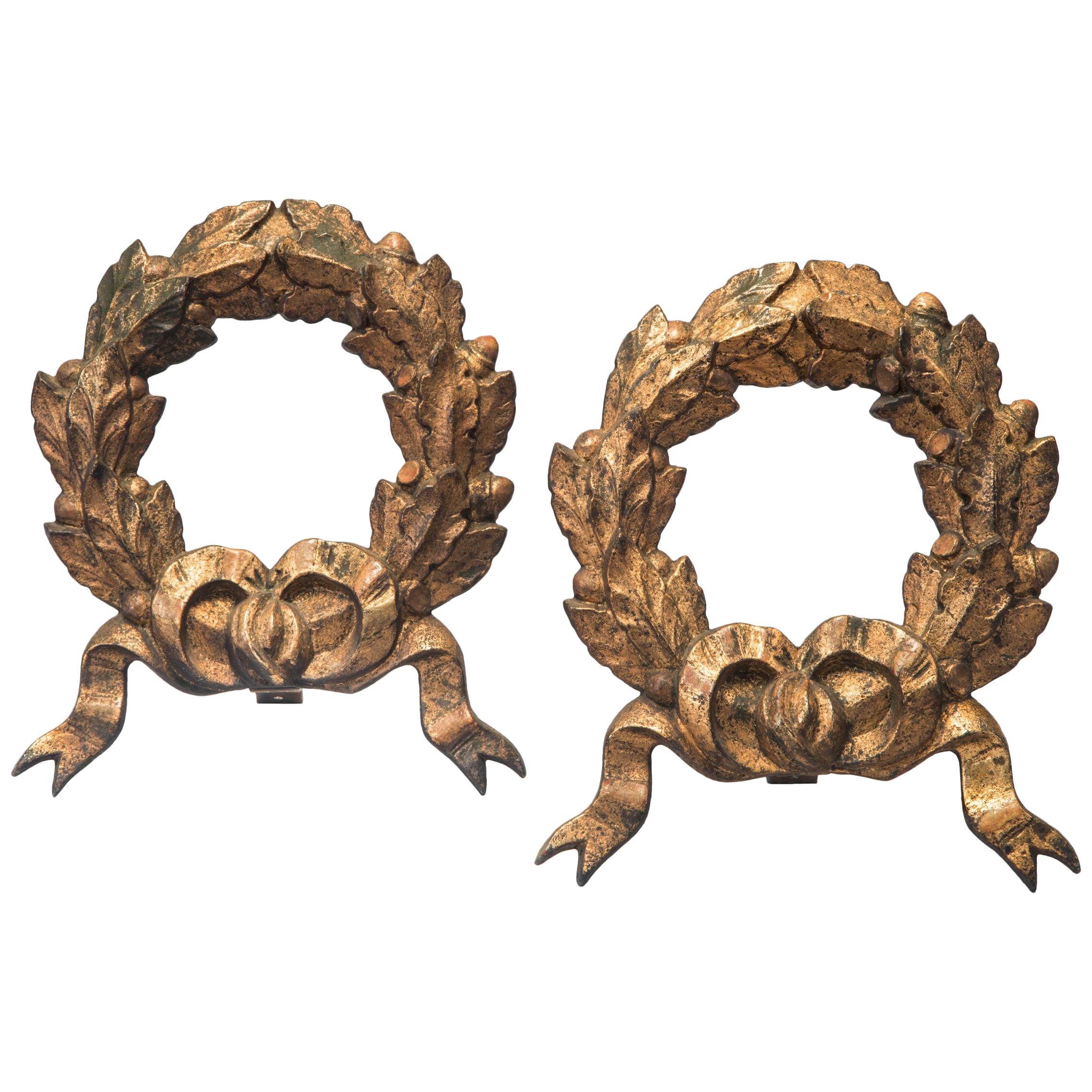 Pair of Gilded Iron Wreaths For Sale