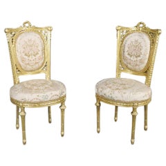 Pair of Gilded Louis XVI Carved French Side Chairs, Circa 1930s