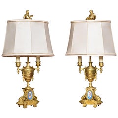 Pair of Gilded Metal and Porcelain Table Lamps