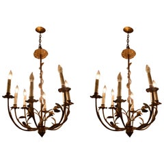 Pair of Gilded Metal Chandeliers from Barcelona