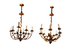 Pair of Gilded Metal Chandeliers from Barcelona