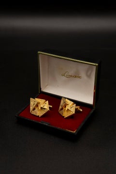 Pair of gilded metal cufflinks Vintage Italian brutalist
