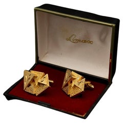 Pair of gilded metal cufflinks Vintage Italian brutalist 