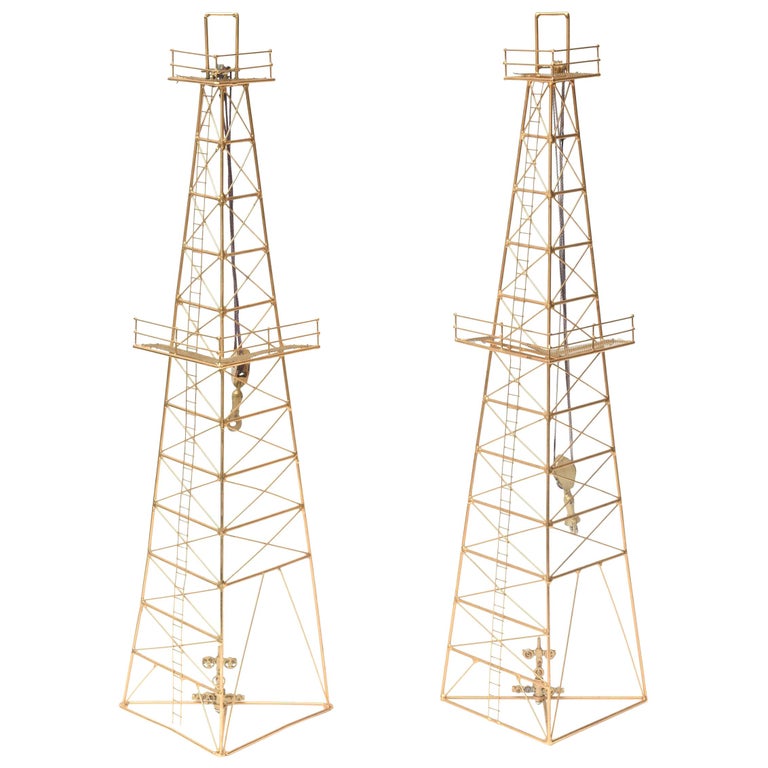 Pair of Gilded Metal Oil Rig Tower Sculptures or Wall Sculptures Vintage at  1stDibs | oil rig sculpture, oil tower