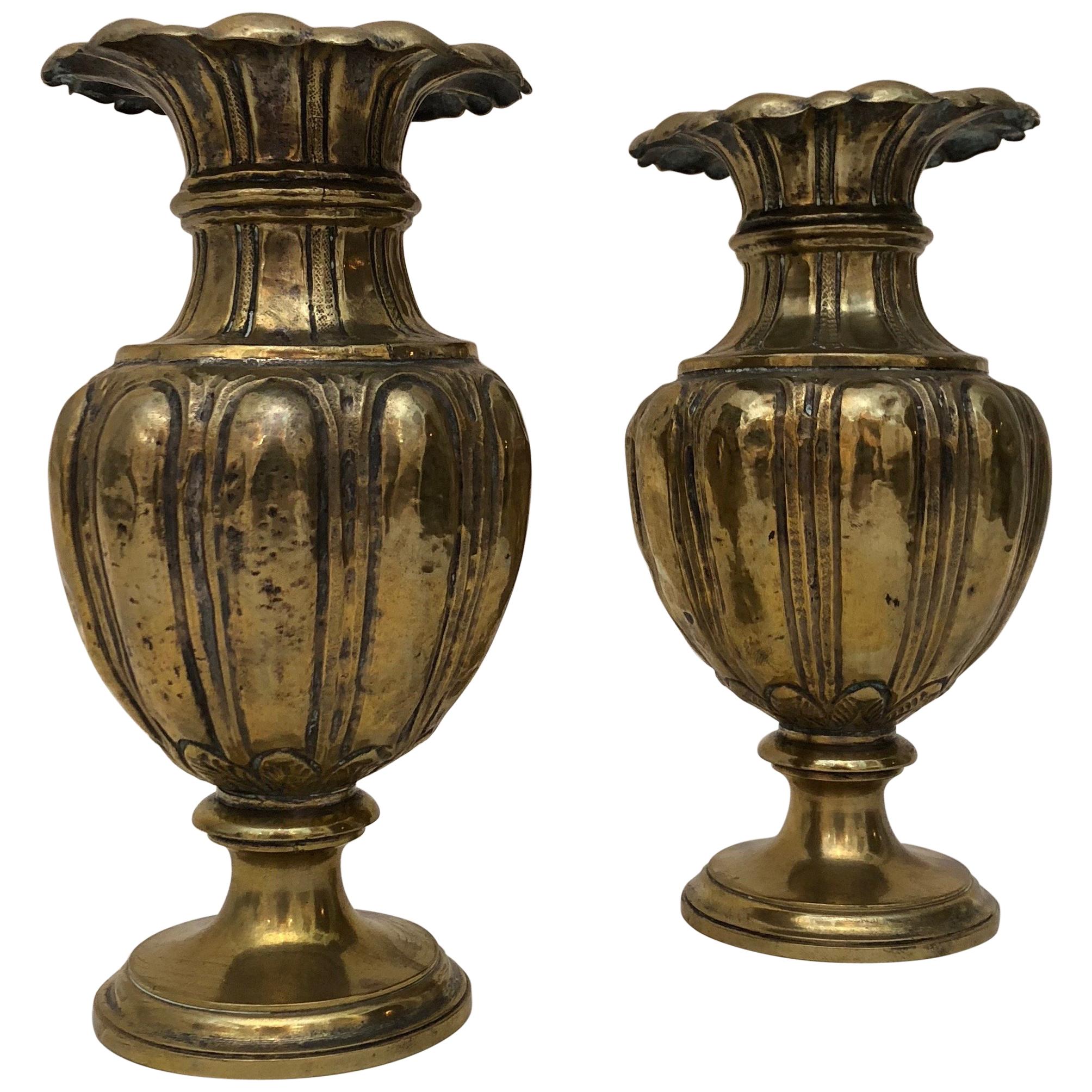Pair of Gilded Metal Vases