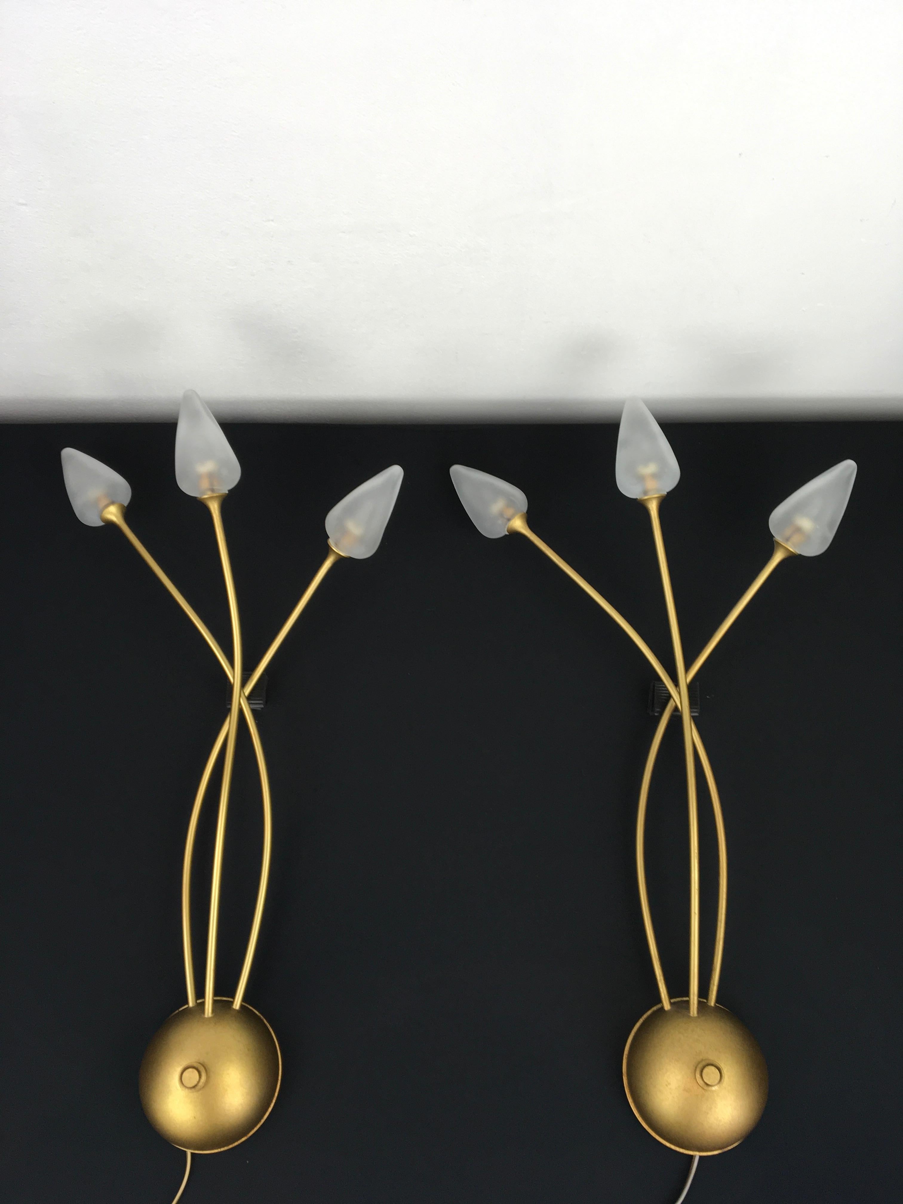 Pair of Gilded Metal Wall Lights, Italy, 1990s 9