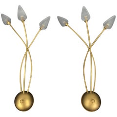Pair of Gilded Metal Wall Lights, Italy, 1990s