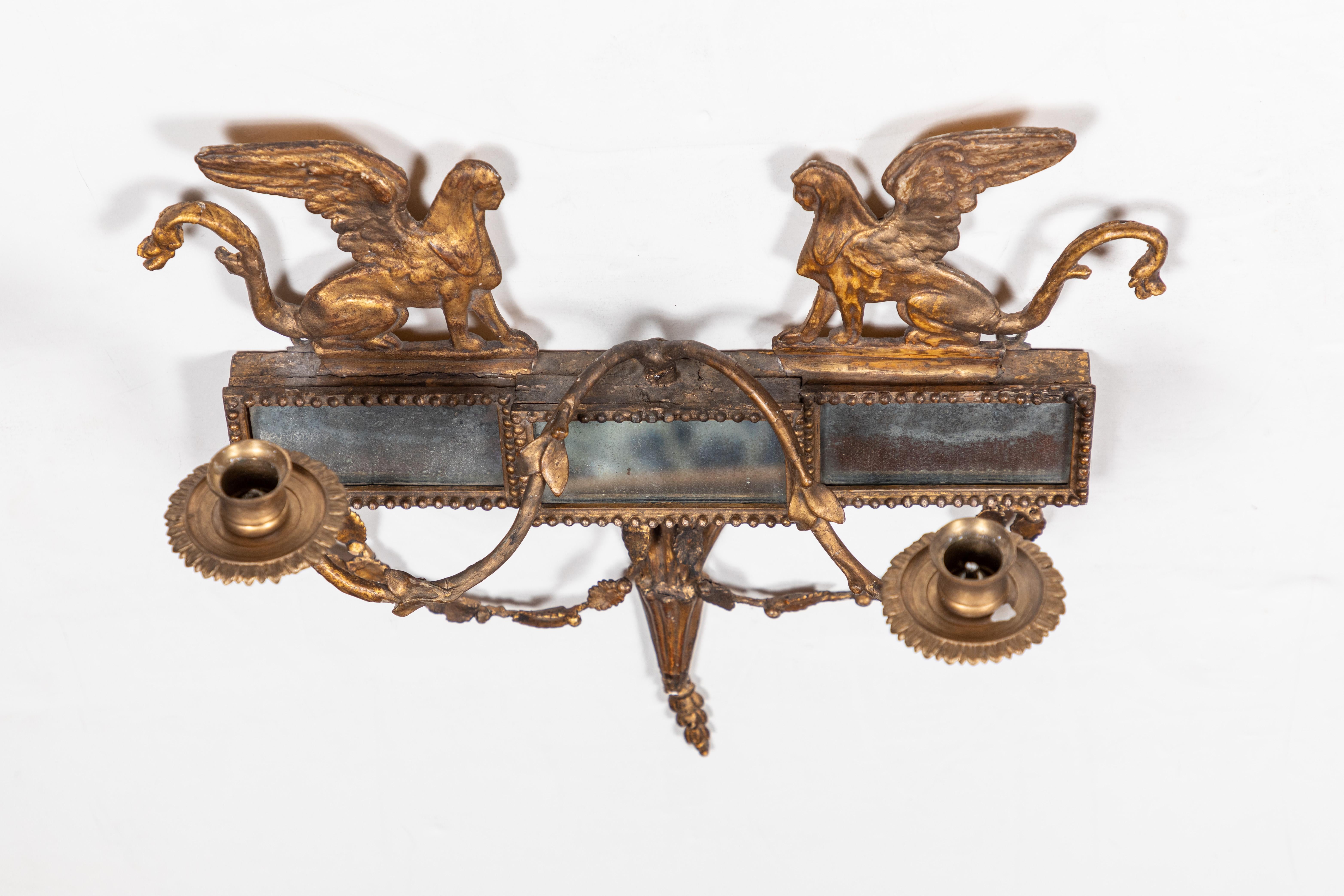 Mid-19th Century Pair of Gilded, Mirrored, Period Sconces For Sale