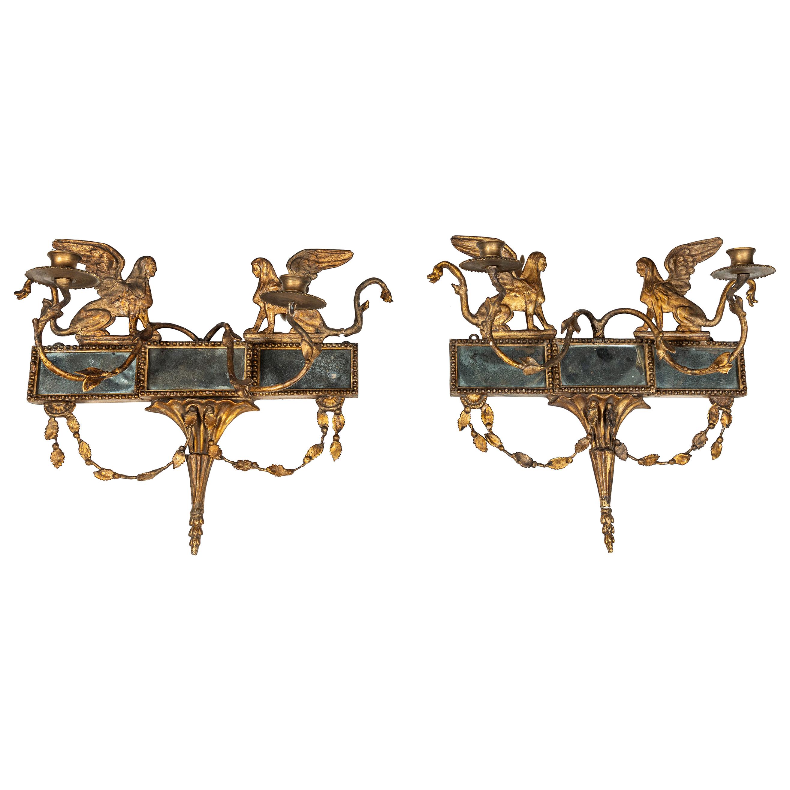 Pair of Gilded, Mirrored, Period Sconces For Sale