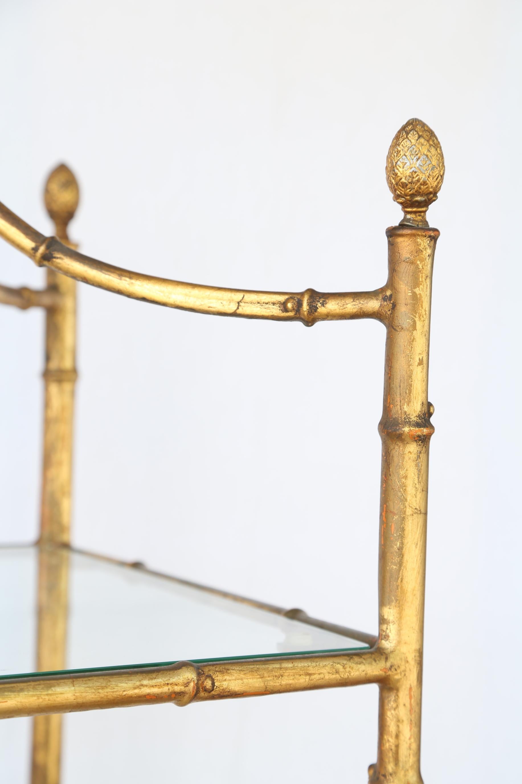 Pair of Gilded Pagoda Style Metal Étagères In Good Condition In West Palm Beach, FL