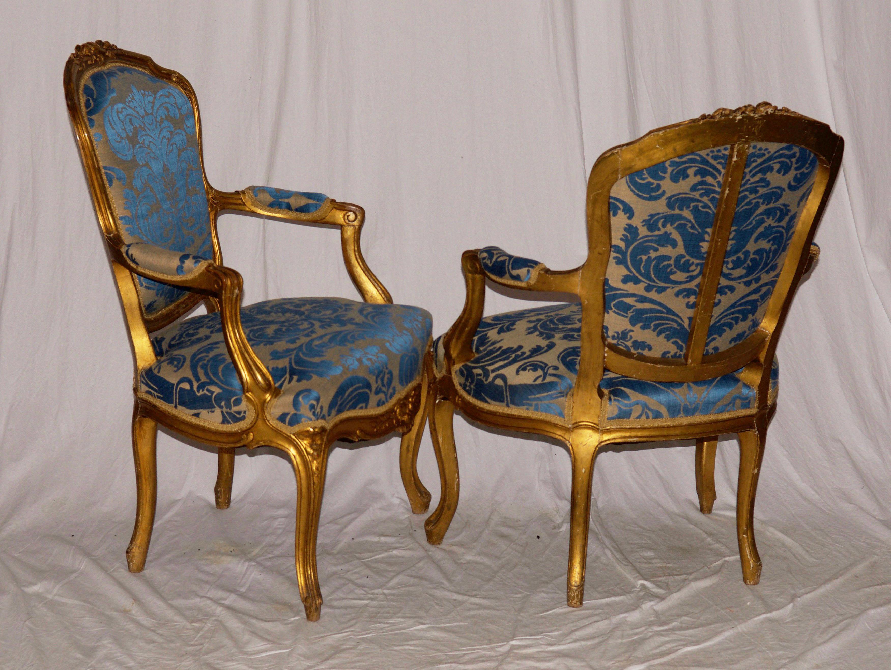 Pair of Gilded Rococo Armchairs 7