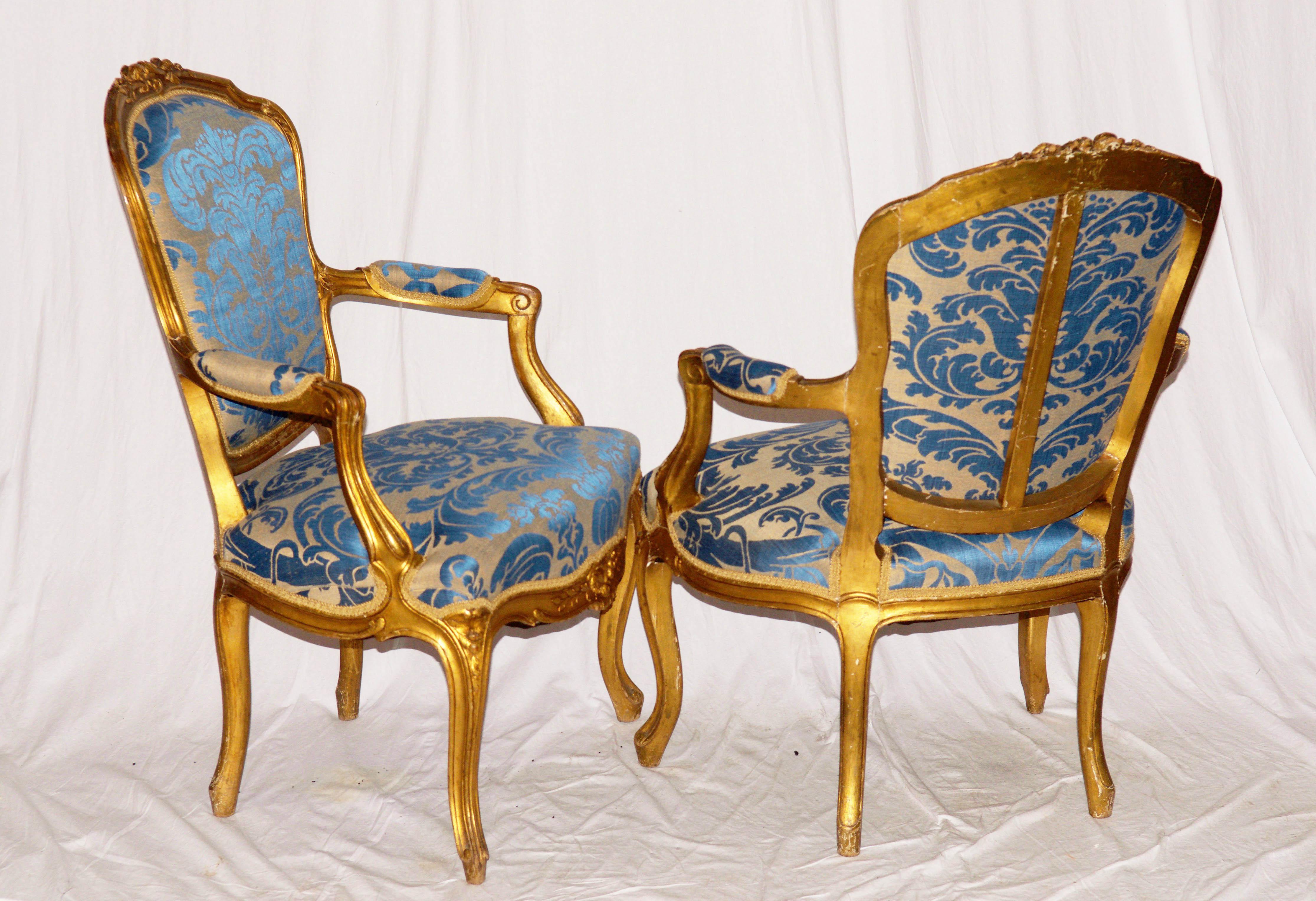 Pair of Gilded Rococo Armchairs 1