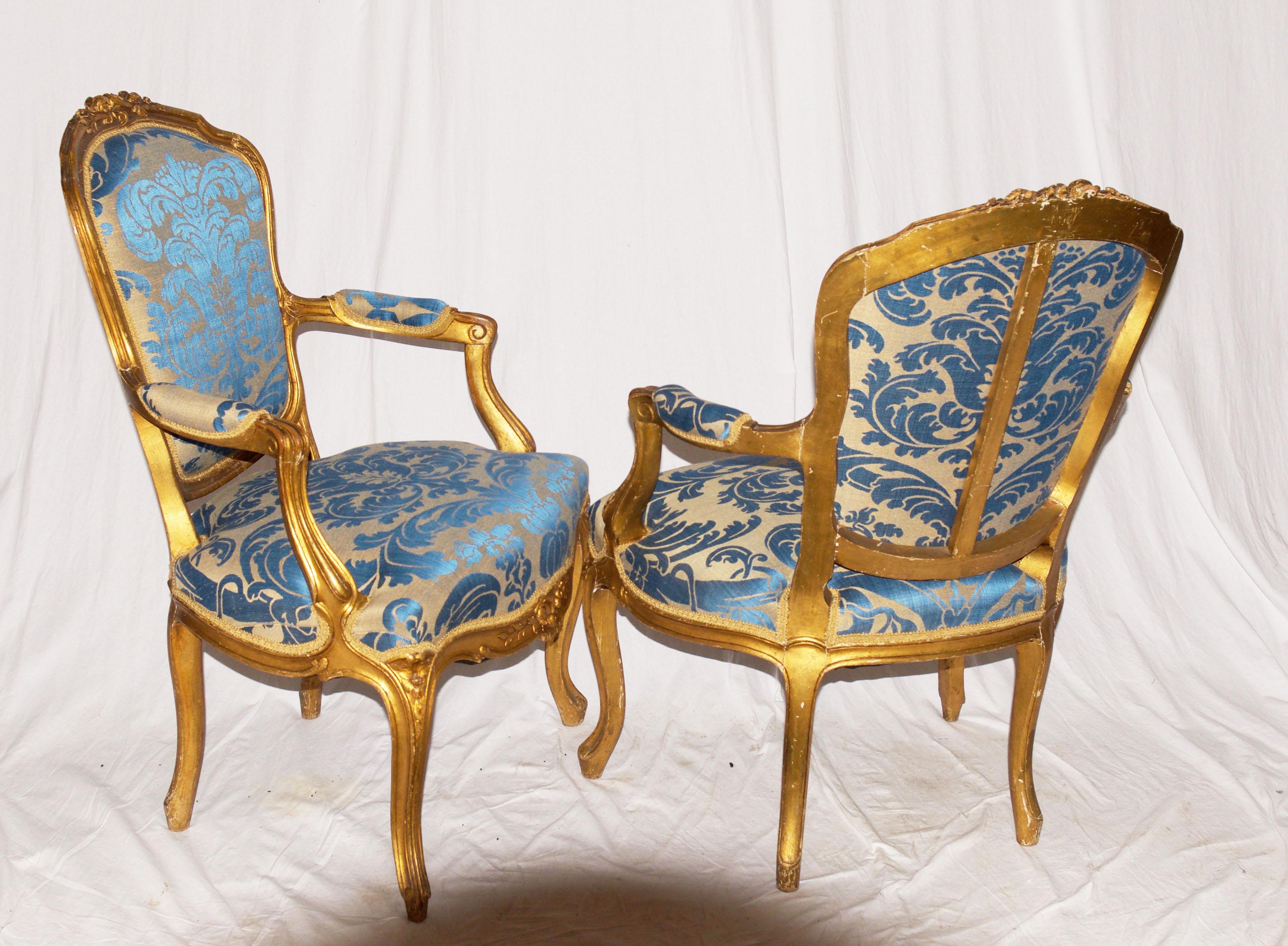 Pair of Gilded Rococo Armchairs 3