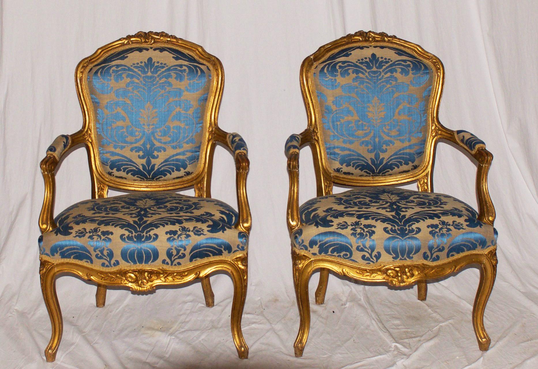 Pair of Gilded Rococo Armchairs 4