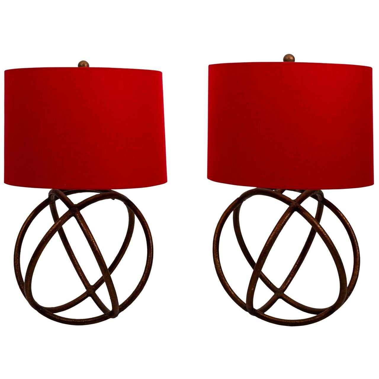 Pair of Gilded Sphere Shaped Table Lamps