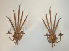 Pair of Gilded Wheat Wall Sconces in the Style of Coco Chanel, circa 1970