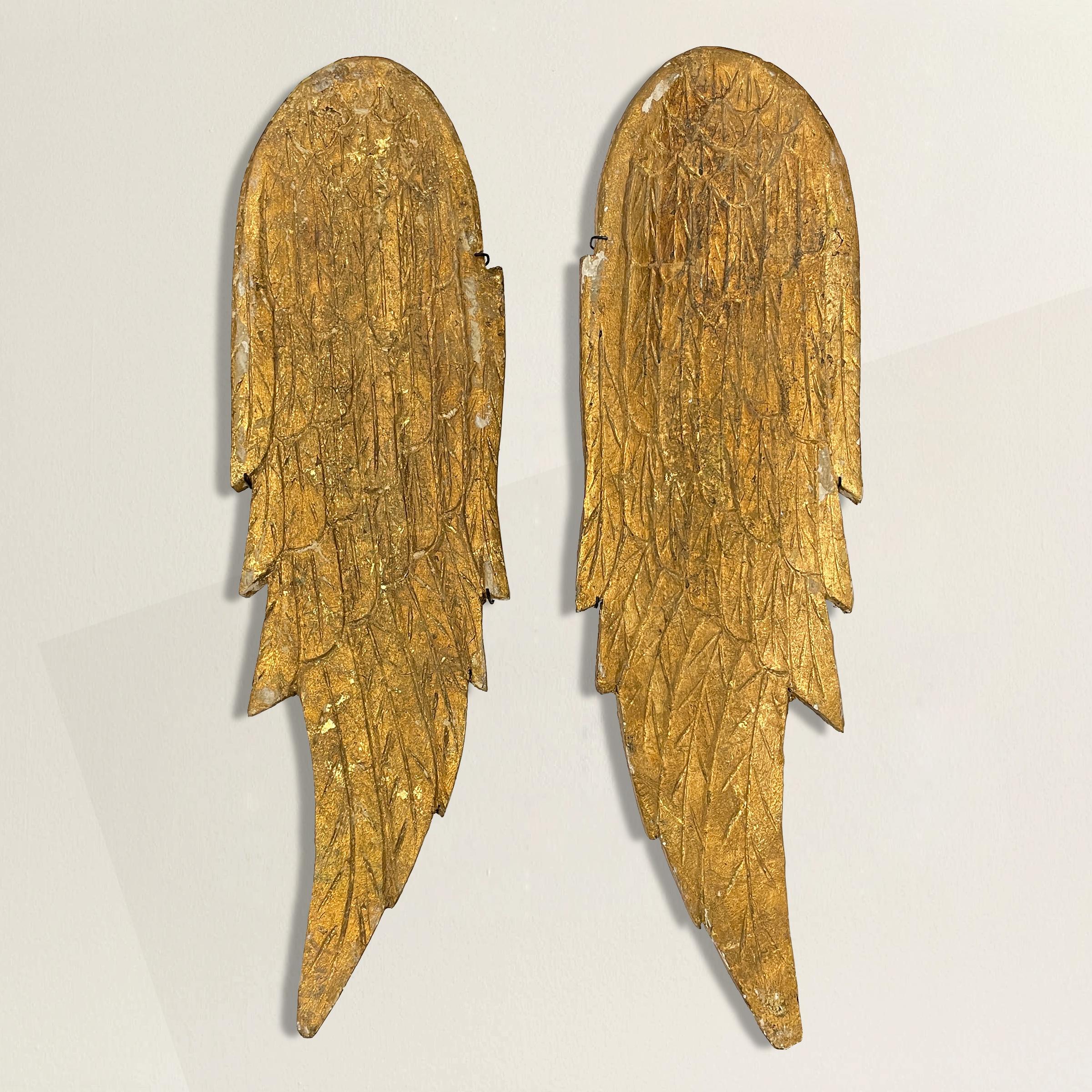 Modern Pair of Gilded Wood Angel Wings on Custom Wall Mounts