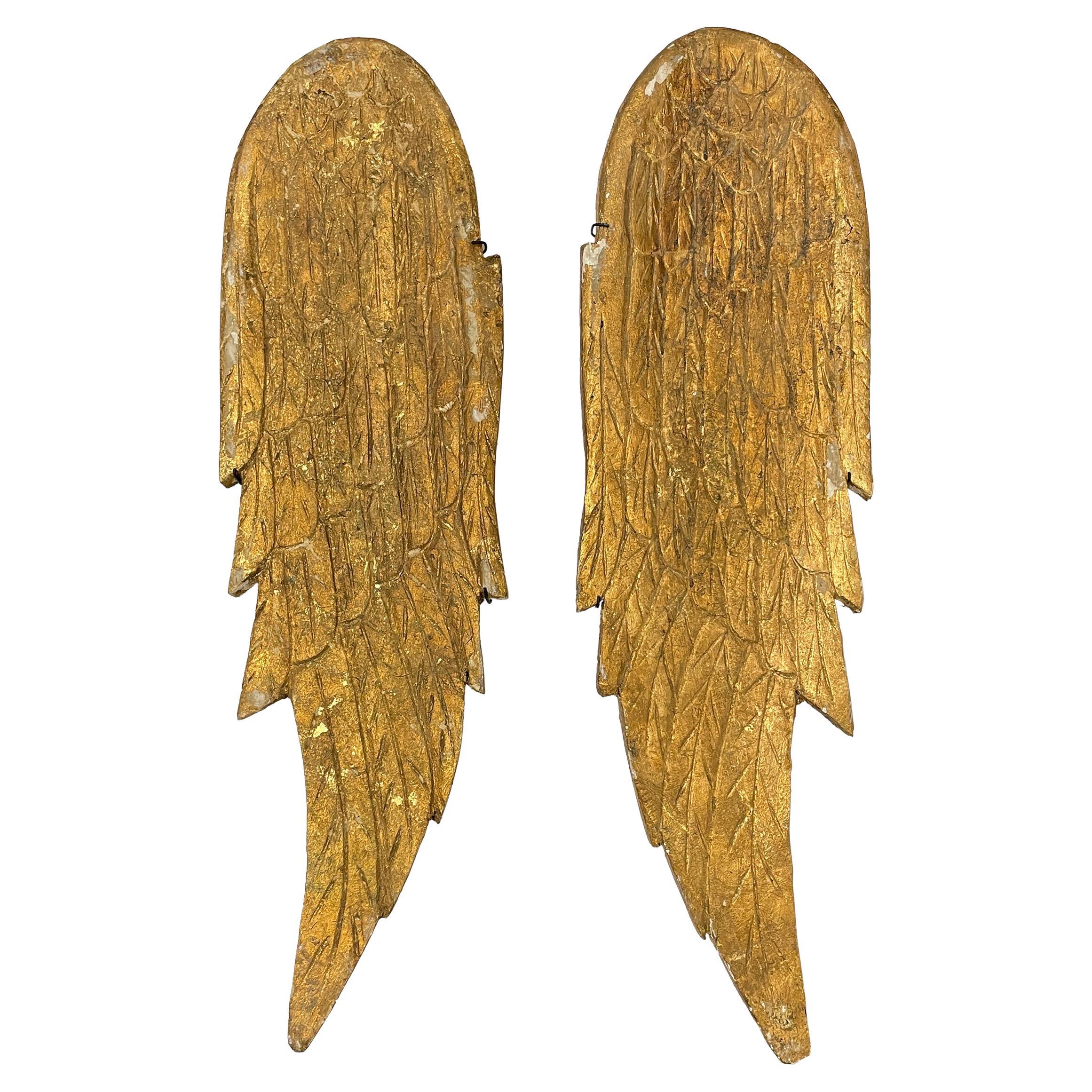 Unknown Pair of Gilded Wood Angel Wings on Custom Wall Mounts