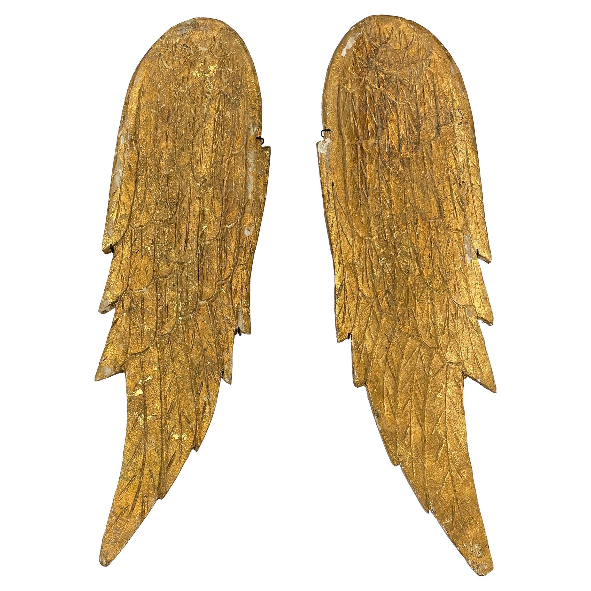 Pair of Gilded Wood Angel Wings on Custom Wall Mounts