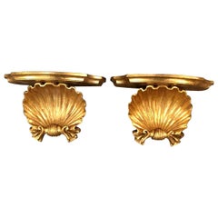 Pair of Gilded Wood Georgian Style Carved Shell Brackets