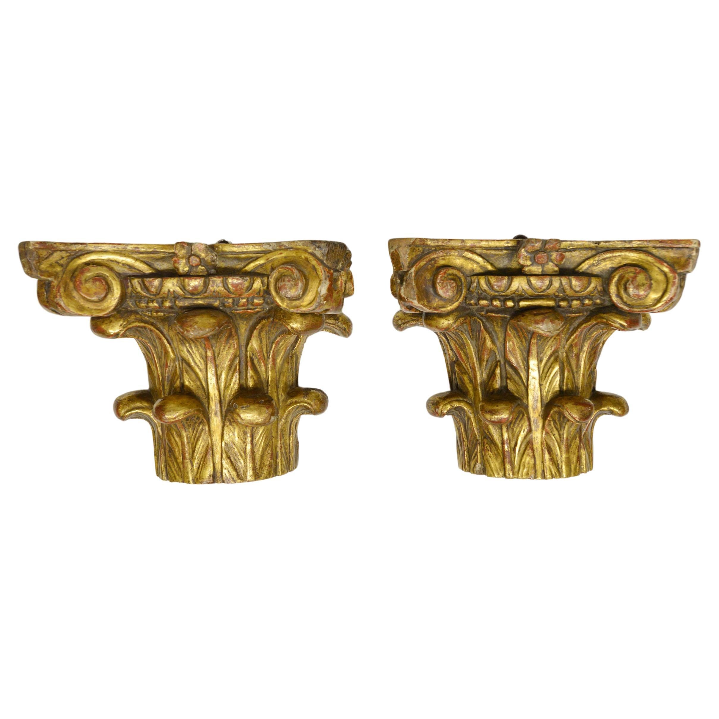 Paire de demi-capitaux en Wood Wood doré en vente