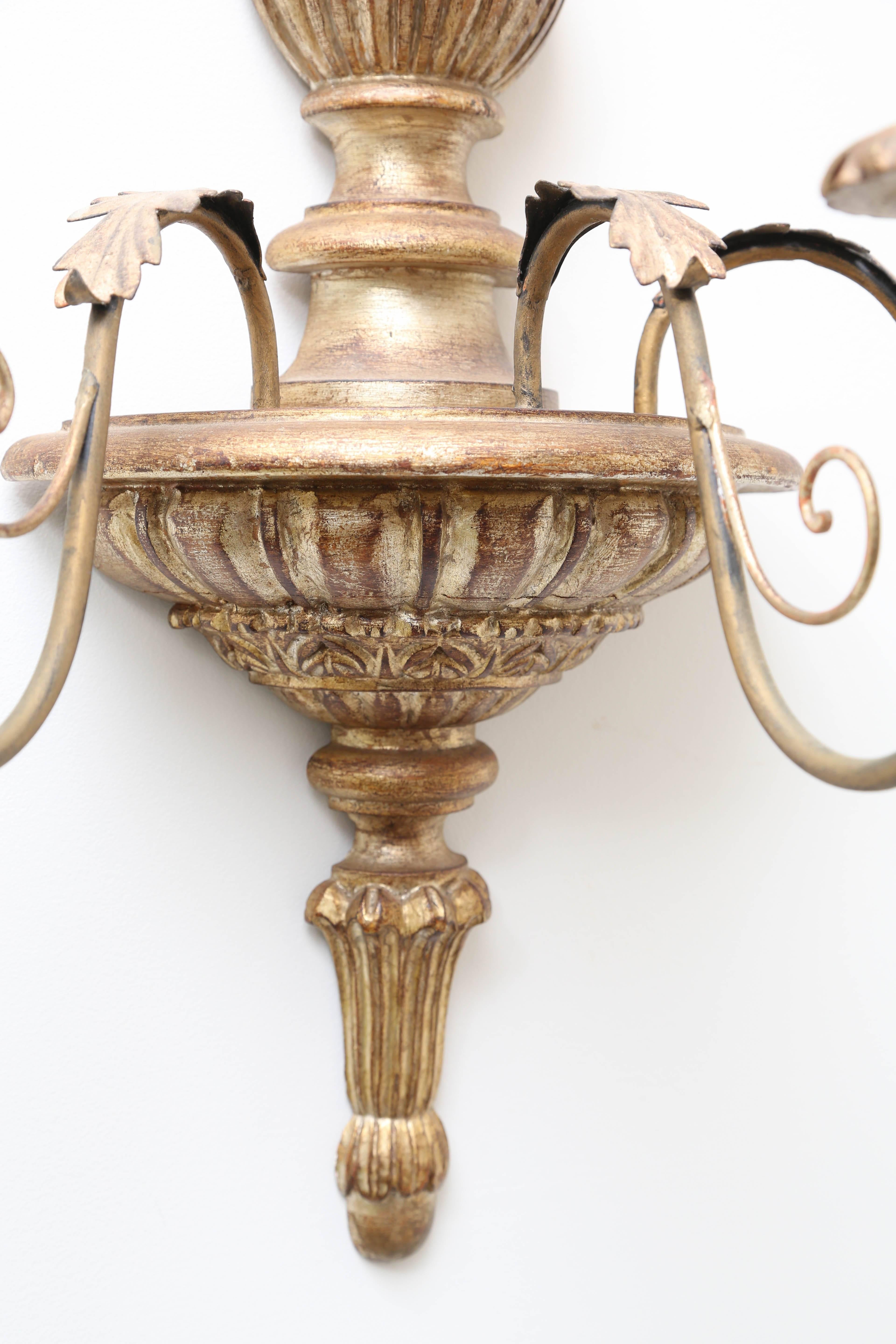 Italian Pair of Gilded Wood Sconces