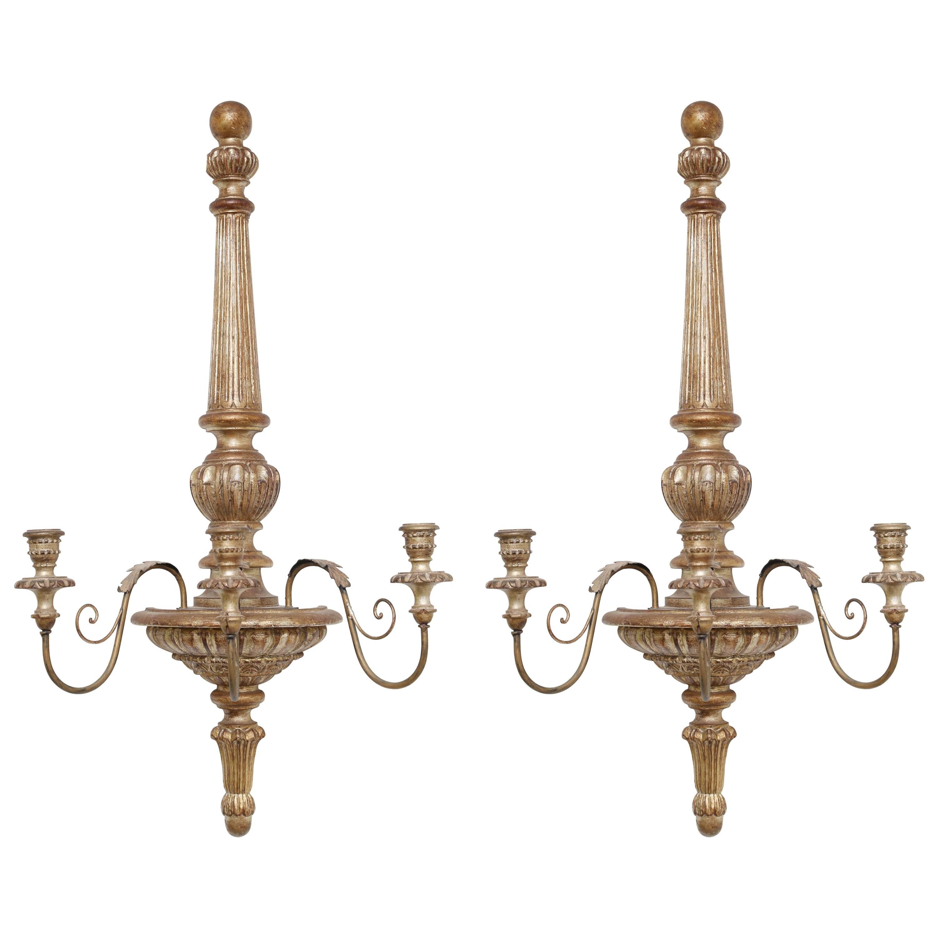 Pair of Gilded Wood Sconces