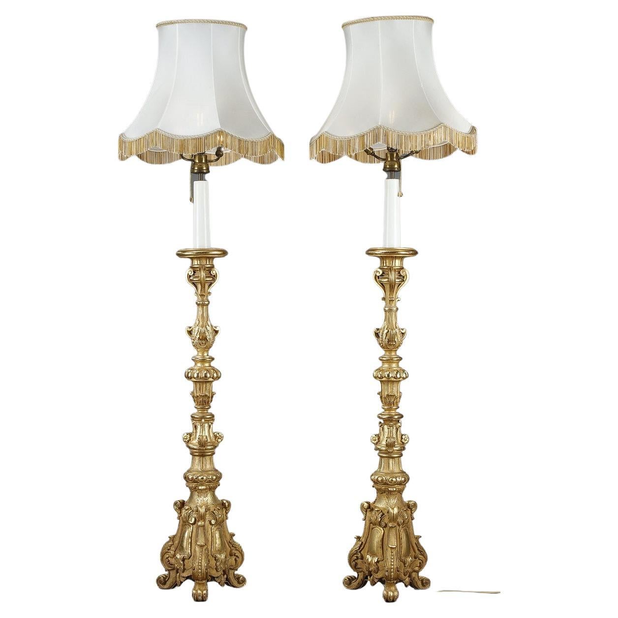 Pair of Gilded Wood Tripod Torch Holders in the Louis XIV Style For Sale