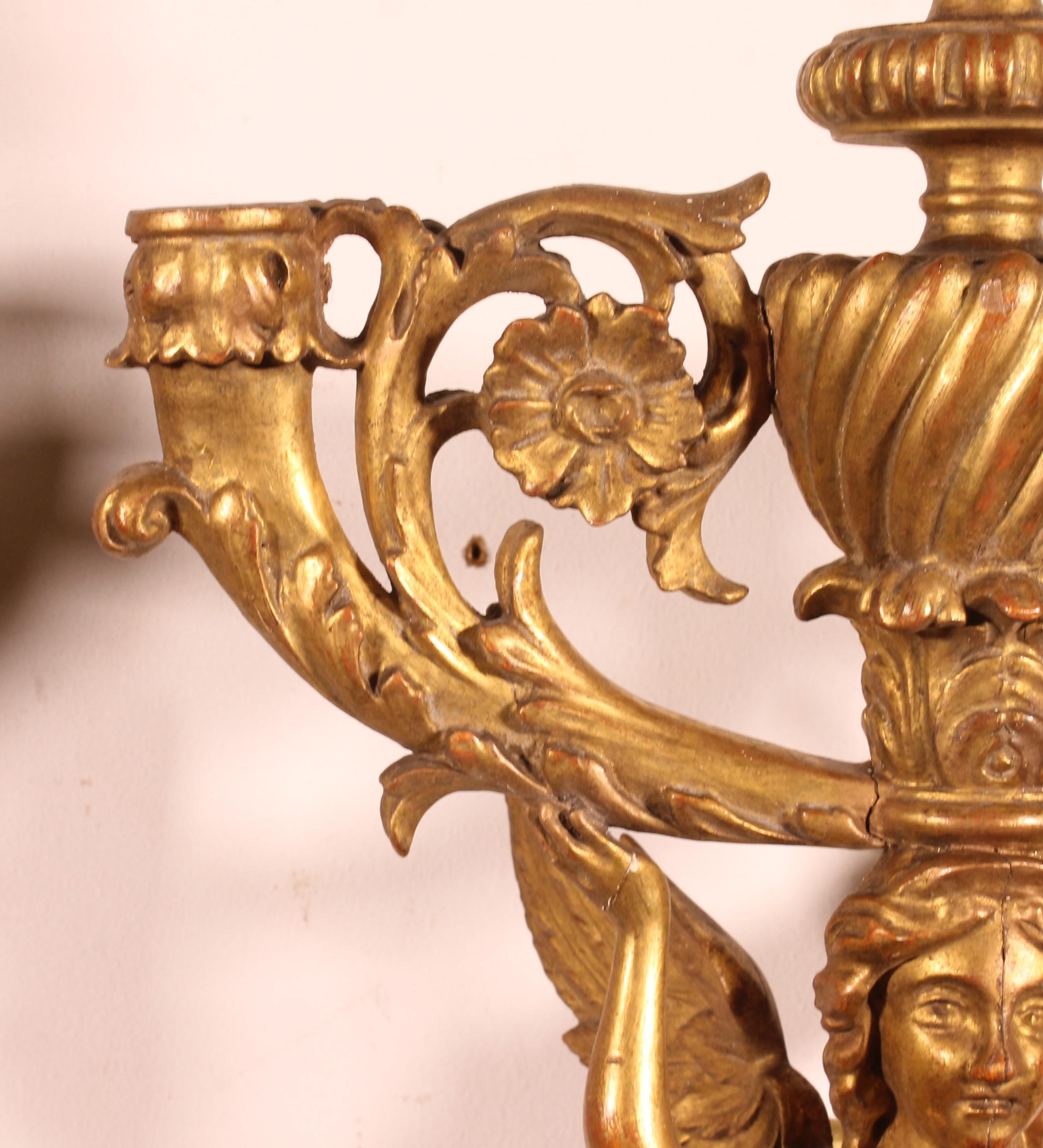 Paire d'appliques en bois doré - Italie - 19e siècle en vente 5
