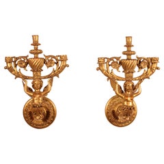 Paar vergoldete Wood Wall Lights - Italien - 19. Jahrhundert