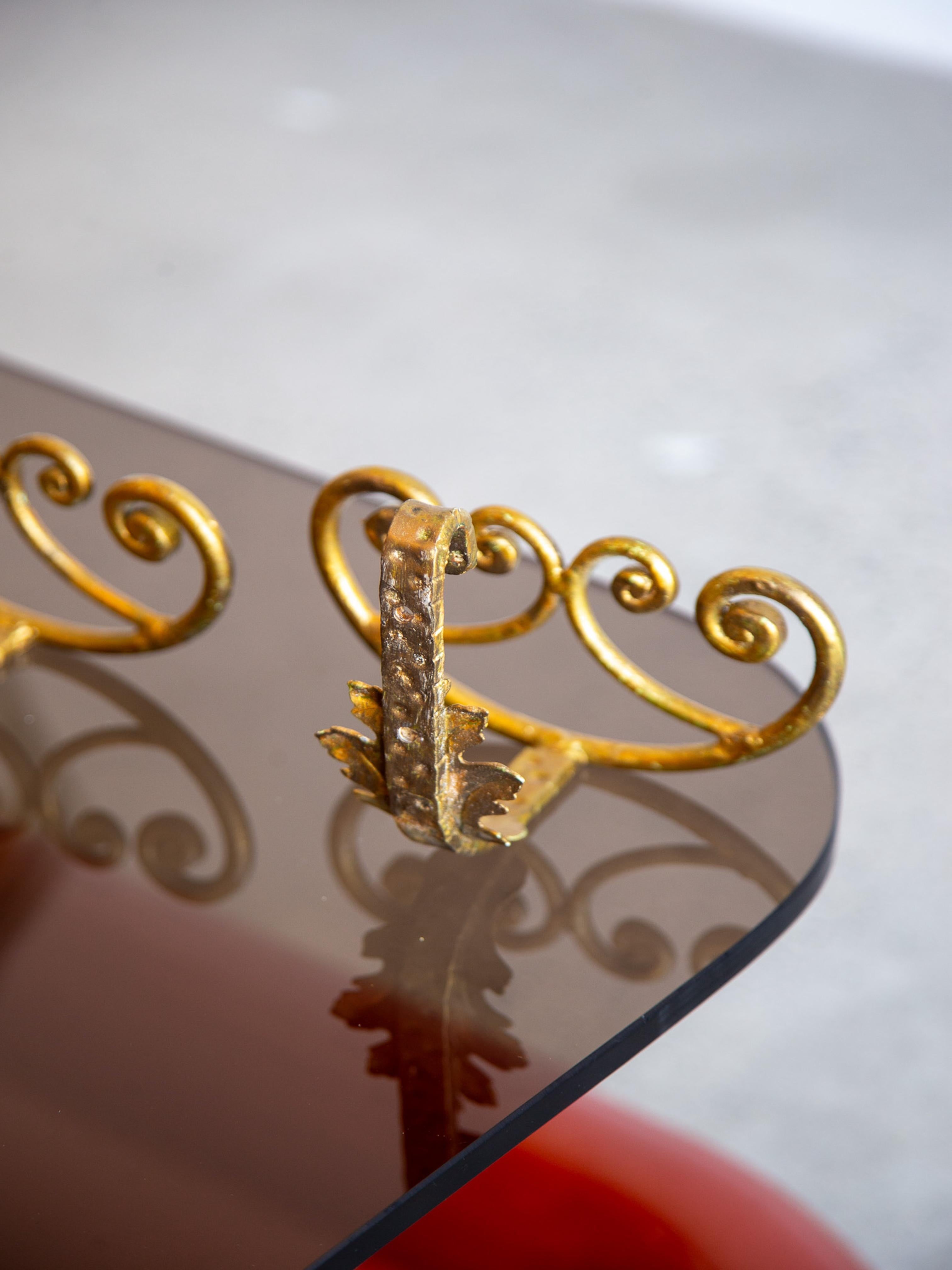 Hand-Crafted Pair of Gilded Wrought Iron Wall Hooks For Sale