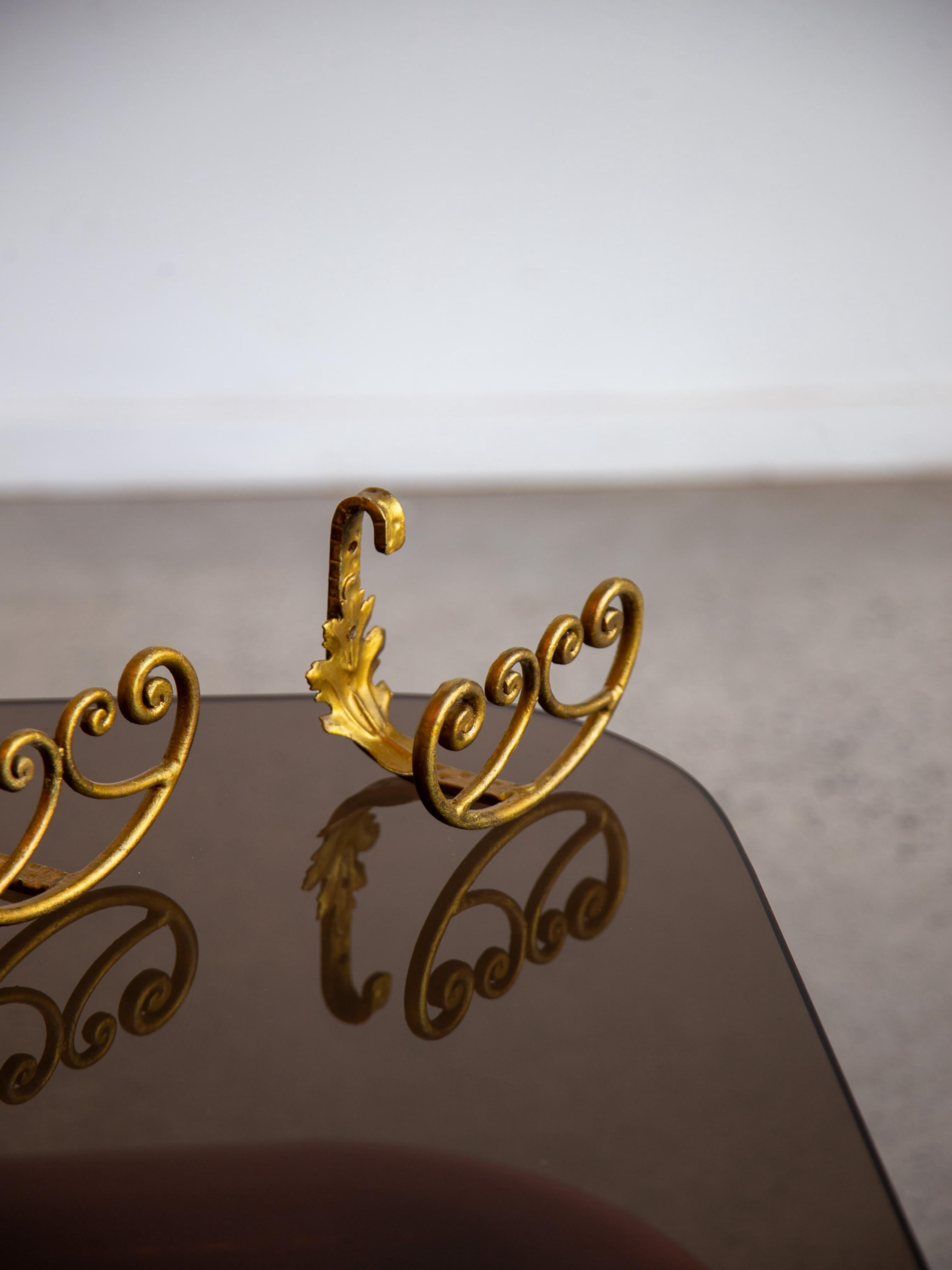 Late 20th Century Pair of Gilded Wrought Iron Wall Hooks For Sale