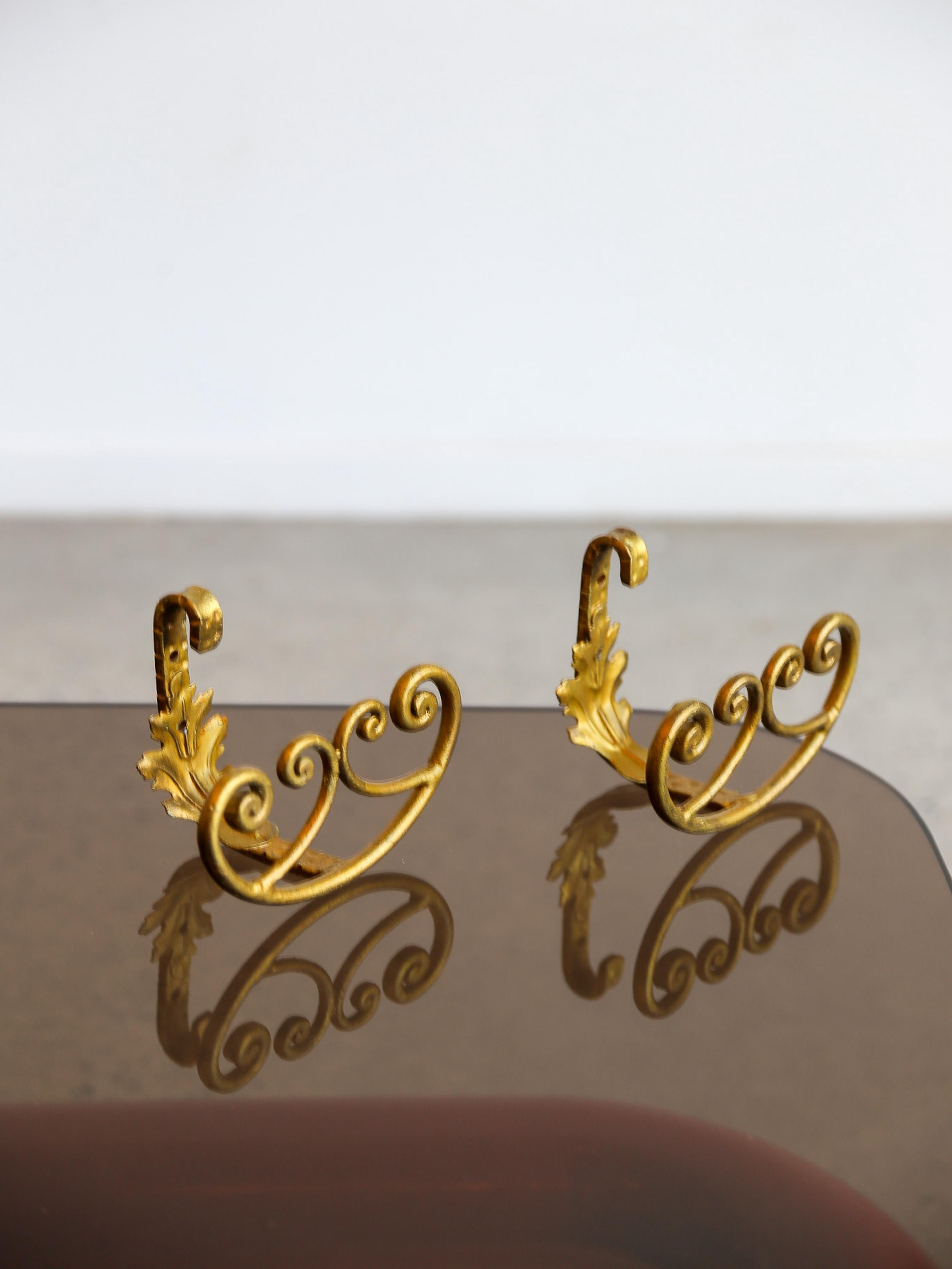 Pair of Gilded Wrought Iron Wall Hooks For Sale 1