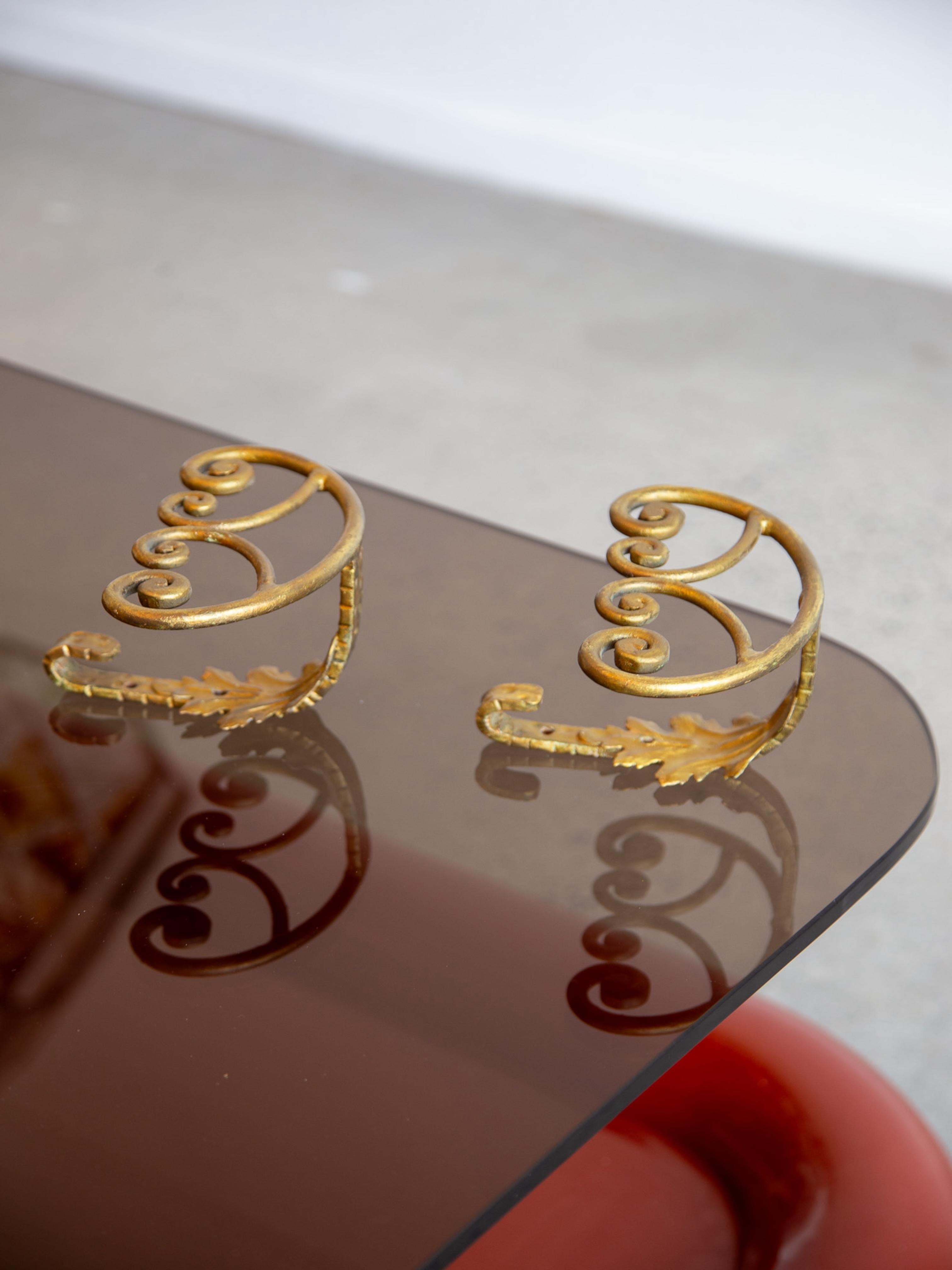 Pair of Gilded Wrought Iron Wall Hooks For Sale 2