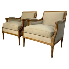 Pair of Gilles Nouailhac "Versailles" French Armchairs - Pale Wool and Solid Oak
