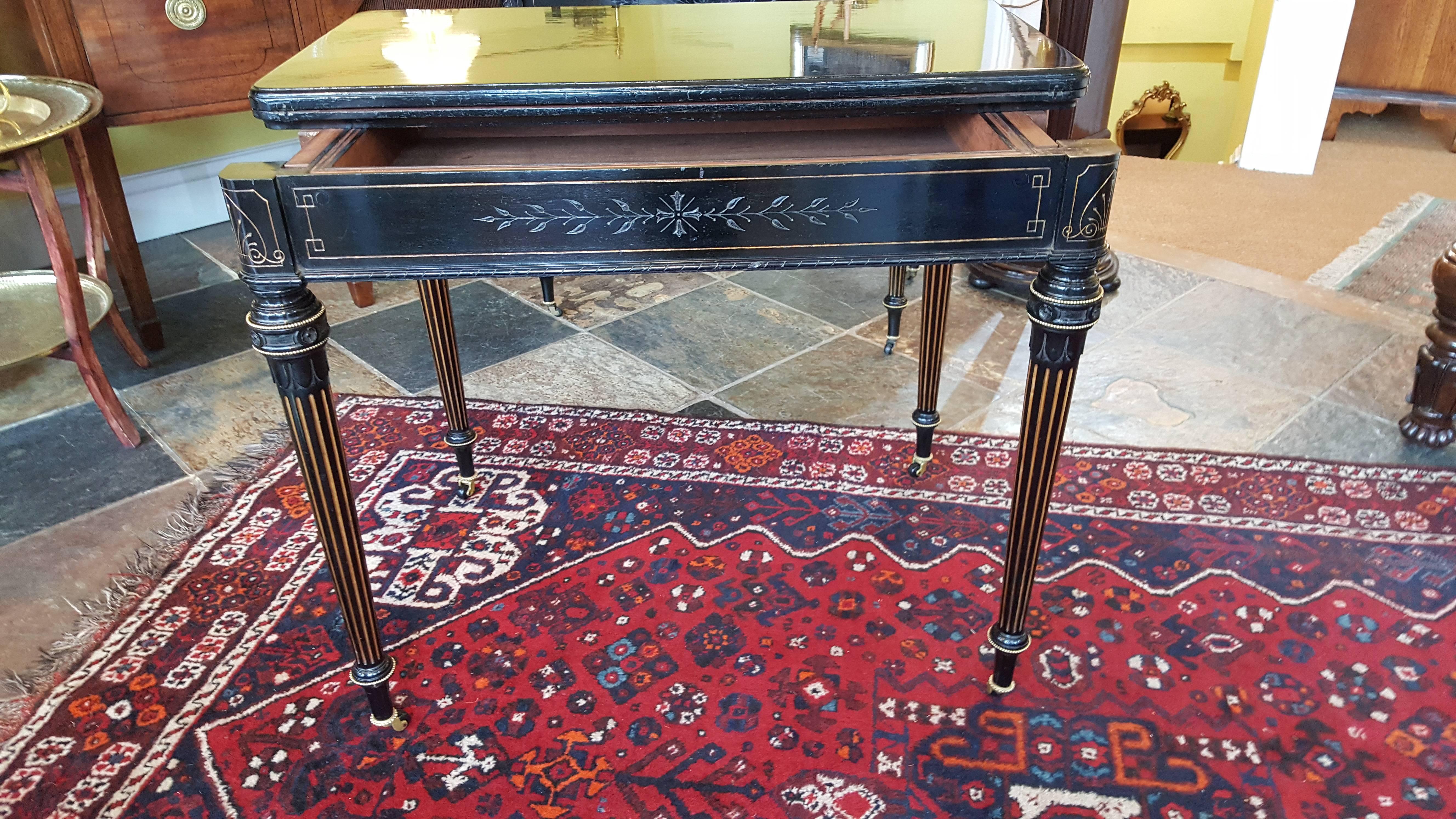 Pair of Gillows Aesthetic Period Ebonized Card Tables 1