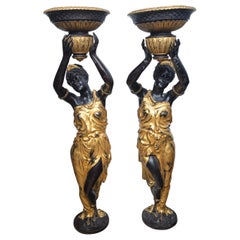 Pair of Gilt and Black Patinated Bronze Planters