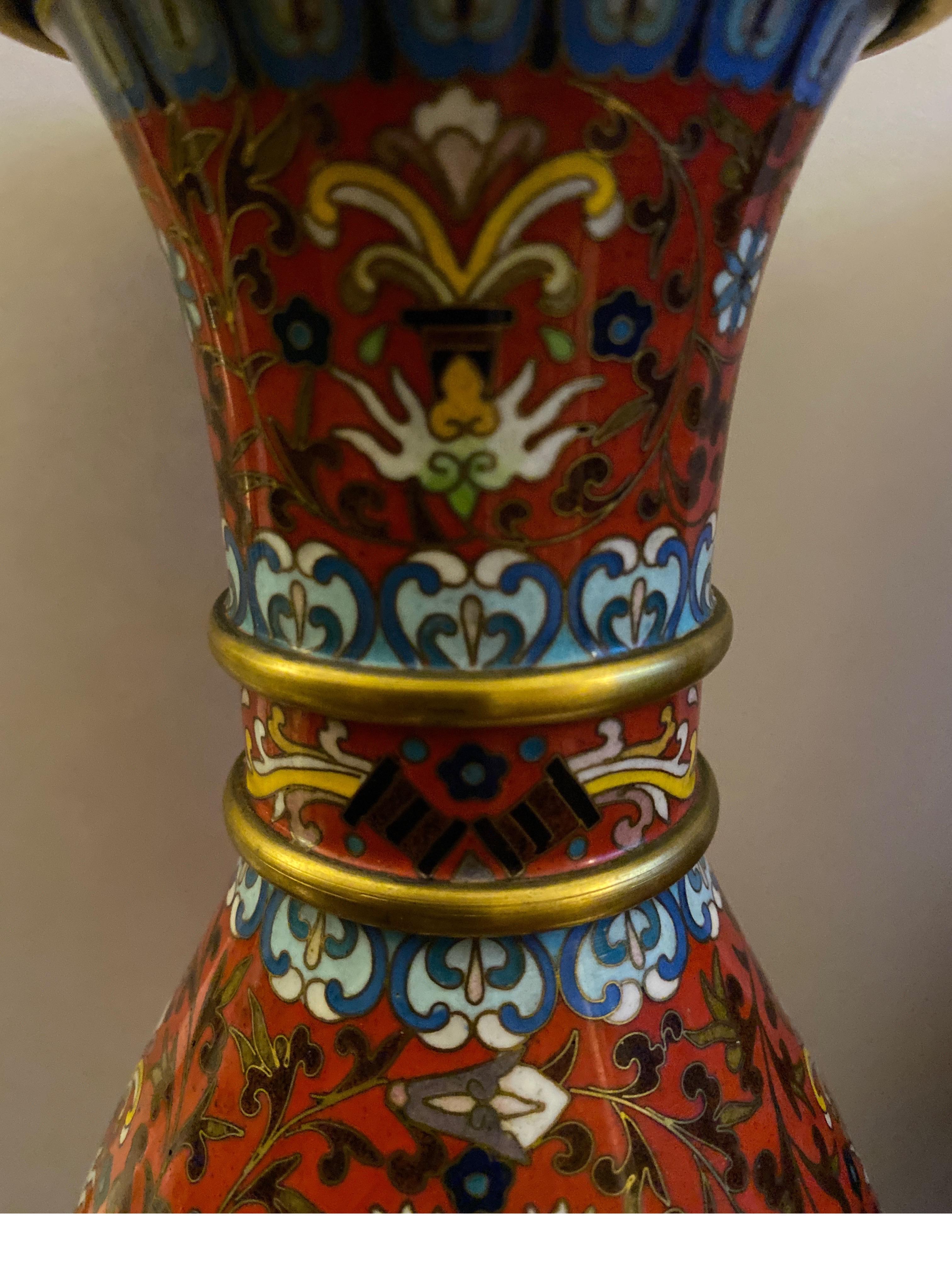 Pair of Gilt and Cloisonné Enamel Vases For Sale 1