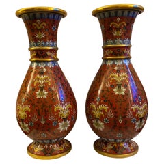 Antique Pair of Gilt and Cloisonné Enamel Vases