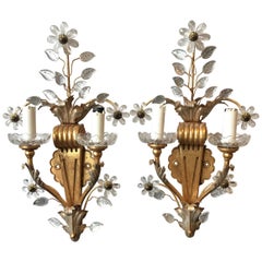 Pair of Gilt and Crystal Floral Sconces by Banci Firenze